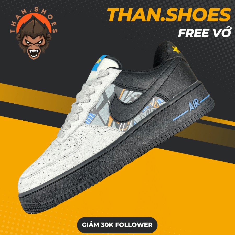 Giày 𝓐𝓕1 Low LV8 GS Graffiti Graphics, 𝓐𝓕1 Xám Gót Đen - Thanshoes