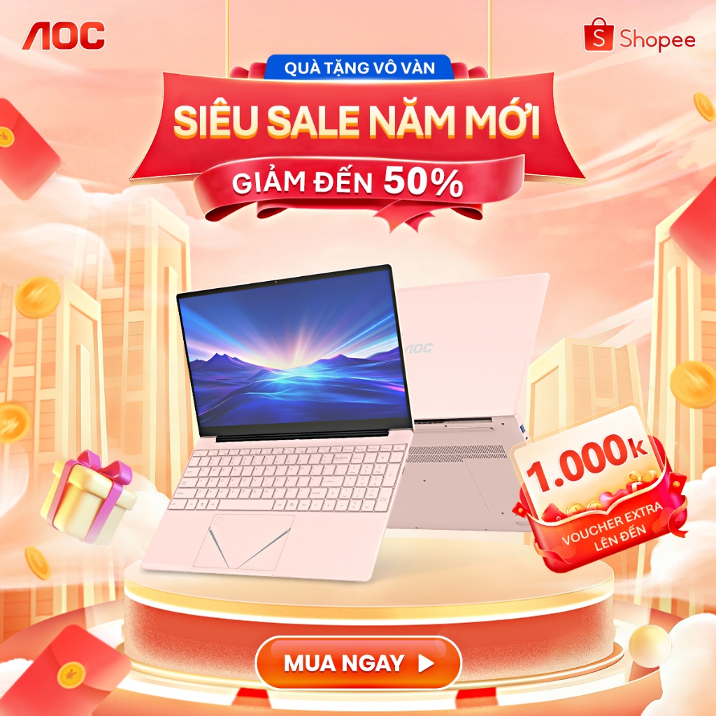 Laptop AOC màu hồng NoteBook giá rẻ 15.6 inch, Intel N5095, Ram 16GB, SSD 512GB, Win 11 bản quyền - 