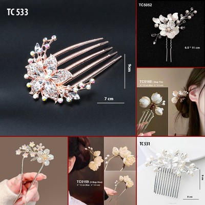 GOTI Phụ Kiện Tóc Dự Tiệc Quà Cho Nữ Trâm Cài Tóc Kiểu Lược Cài Đuôi Công Nơ Đính Hạt TC529-TC536