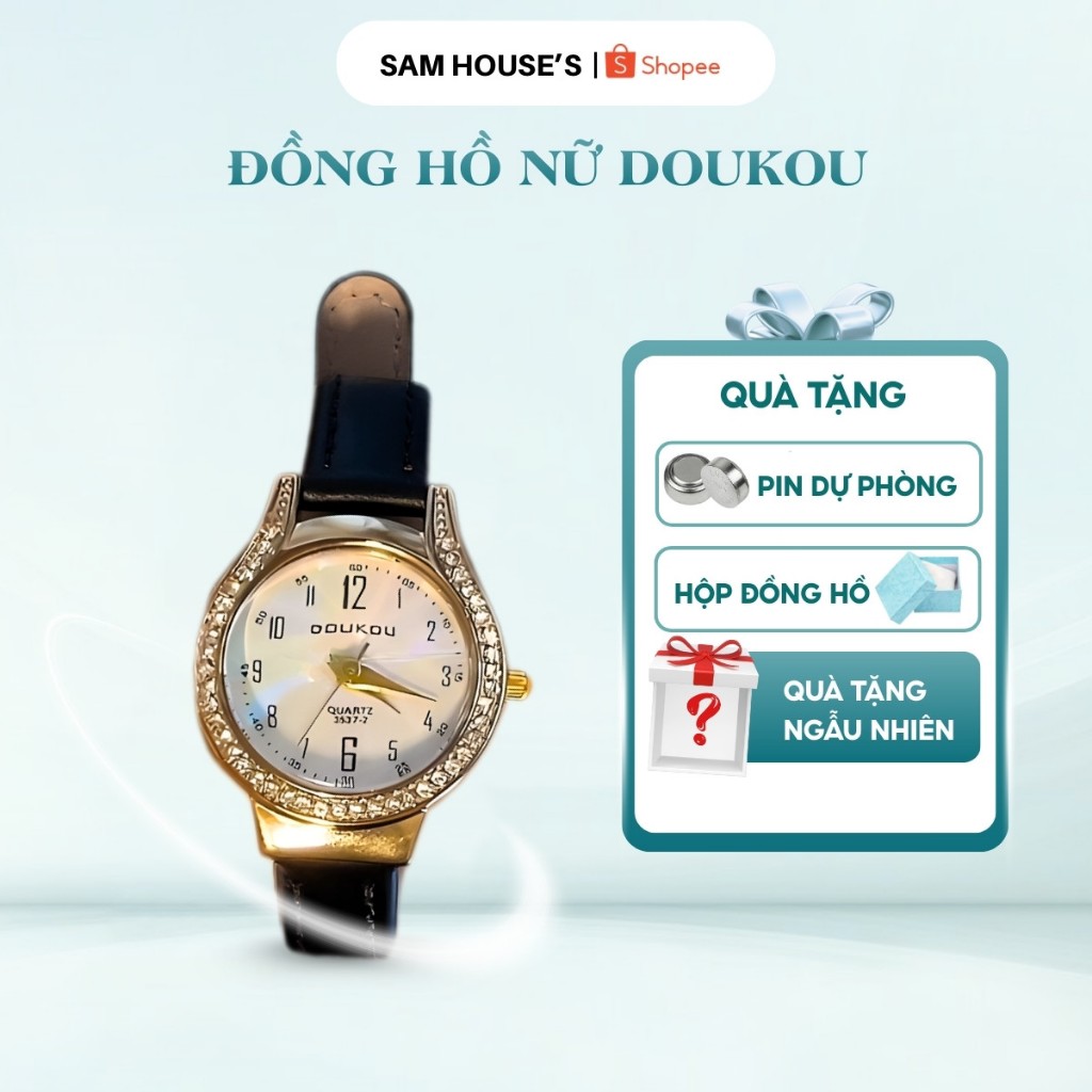 (Tặng kèm quà xinh) Đồng hồ nữ Doukou tròn đính đá giọt nước nhiều màu 12 số