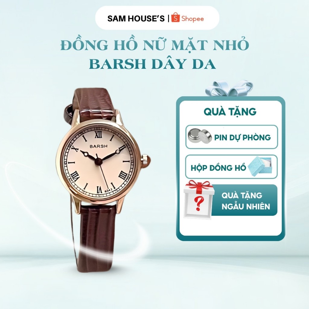 (Tặng kèm quà xinh) Đồng hồ nữ mặt nhỏ BARSH dây da mềm thời trang nữ Hàn Quốc