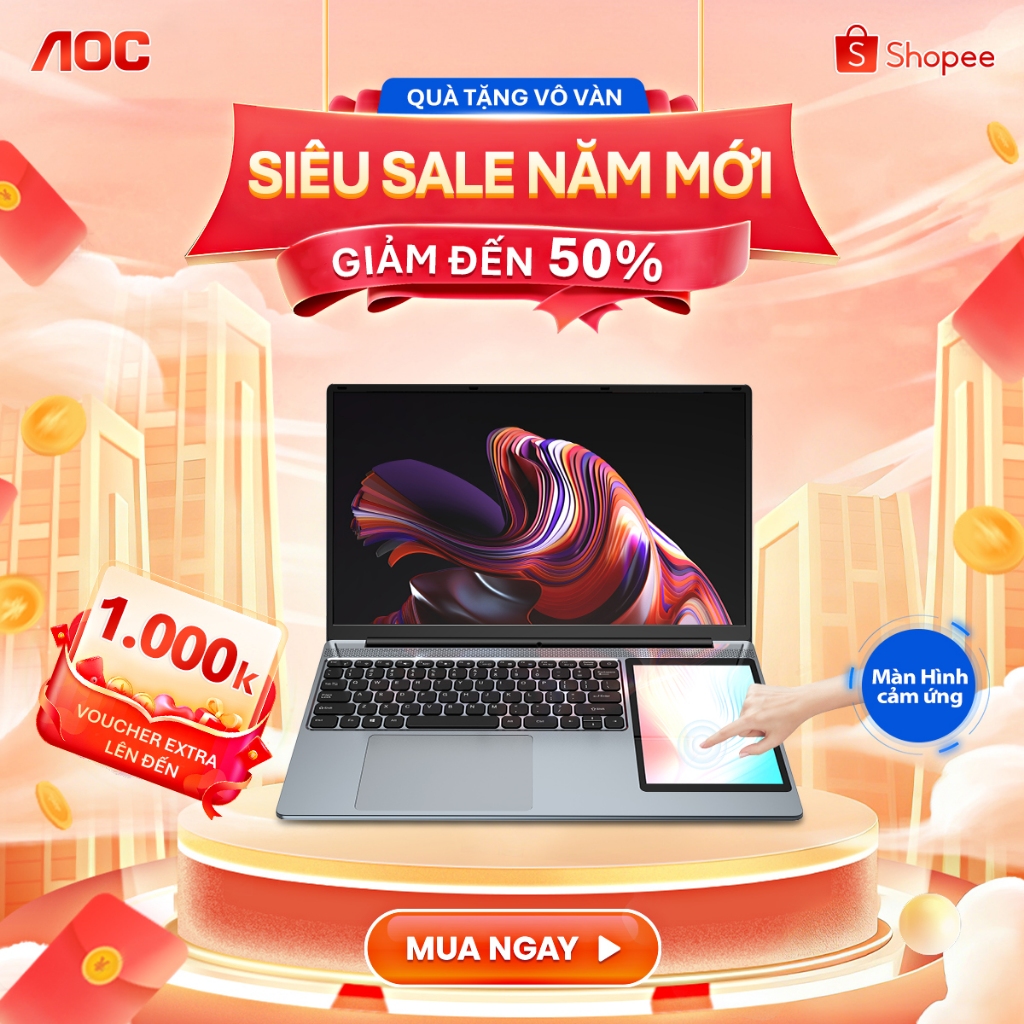 Laptop giá rẻ cảm ứng 2 màn hình 15.6 inch, Intel N100 RAM 16GB SSD 512GB, gập 180 độ, Win 11 chính 