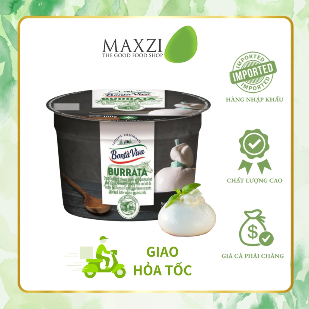 [GIAO HỎA TỐC ĐÀ NẴNG] Phô Mai Burrata Bonta Viva Đông Lạnh 100g - Frozen Burrata Cheese