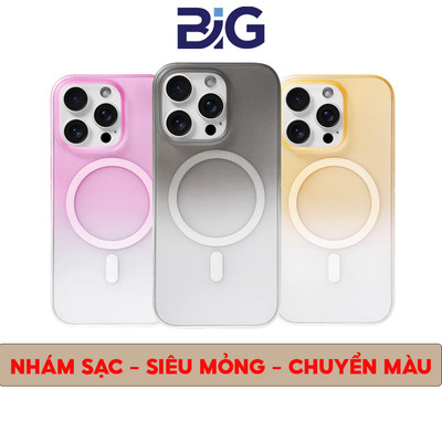 Ốp Nhám Đổi Màu Gradient Ombre Full Cứng Không Ố Vàng Hỗ Trợ Sạc Không Dây Cho Đt iP 12 ->17 Pro Max