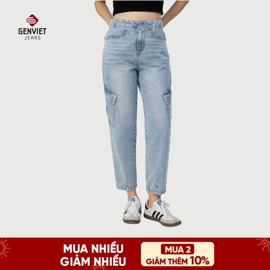 Quần Dài Nữ Genviet vải Jeans Thời trang form Col Thụn 8524