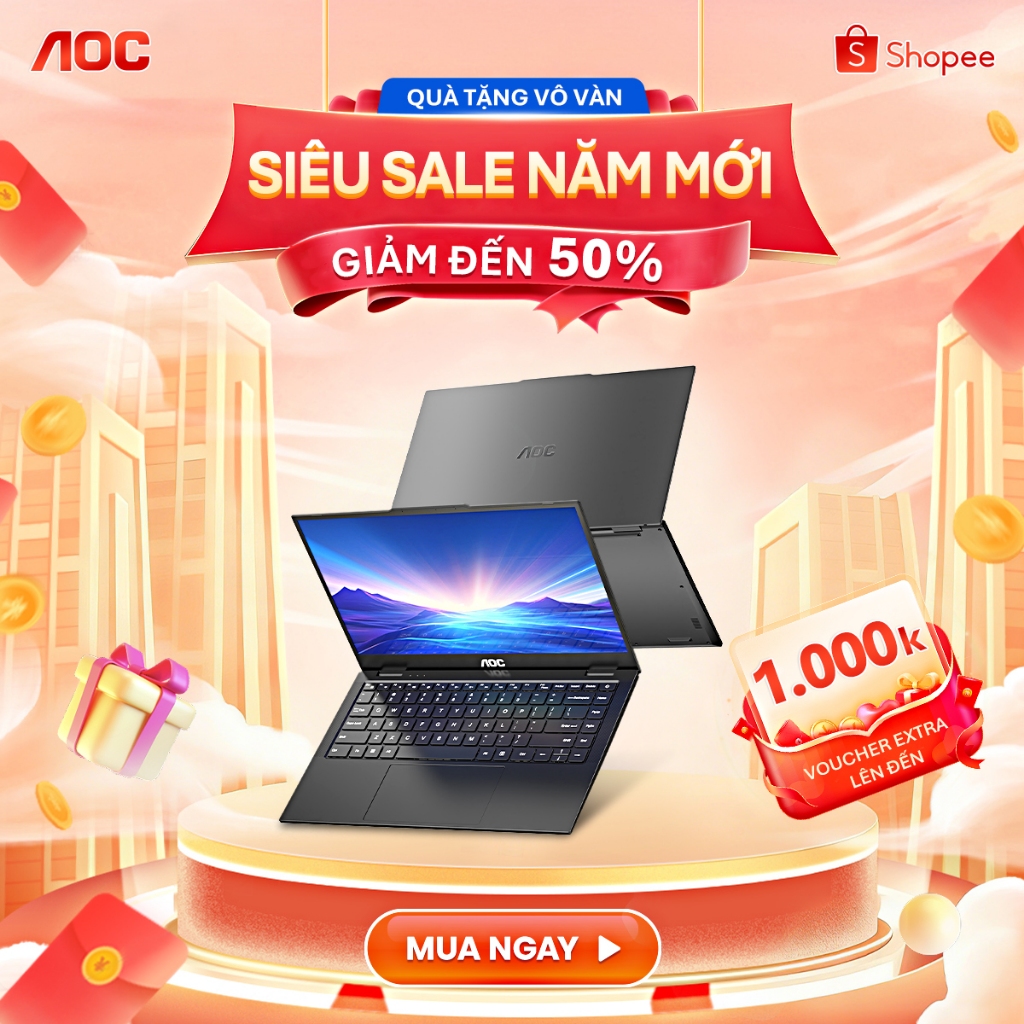 Laptop AOC mỏng nhẹ N141M31 - Intel ADL-N100, RAM 8GB 512 SSD, Màn hình 14.1 inch FHD IPS, Pin dung 