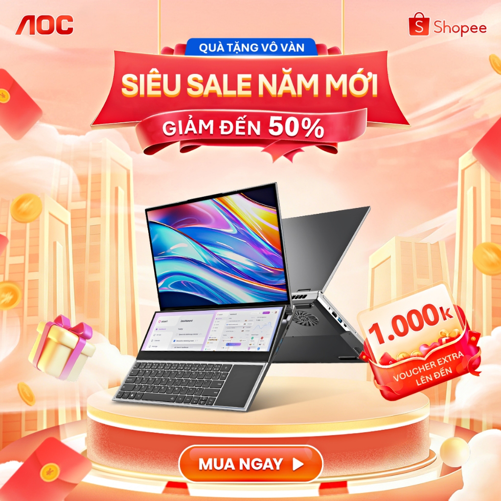 Laptop 2 màn hình 16 & 14 inch cảm ứng Intel Core i7-9850H Windows 11 Pro dành cho doanh nhân - AOC 