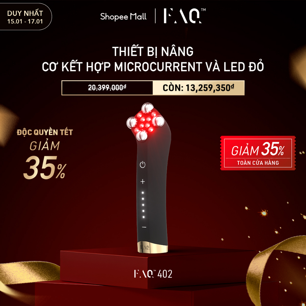 FAQ 402 Thiết Bị Nâng Cơ Mặt Bằng Vi Dòng Điện Kép - Tạo Hình Khuôn Mặt Và Cổ Bằng Đèn LED & Massage