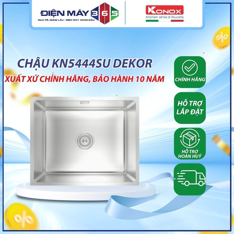 Chậu rửa bát inox 1 hố chống xước Konox KN5444SU Dekor