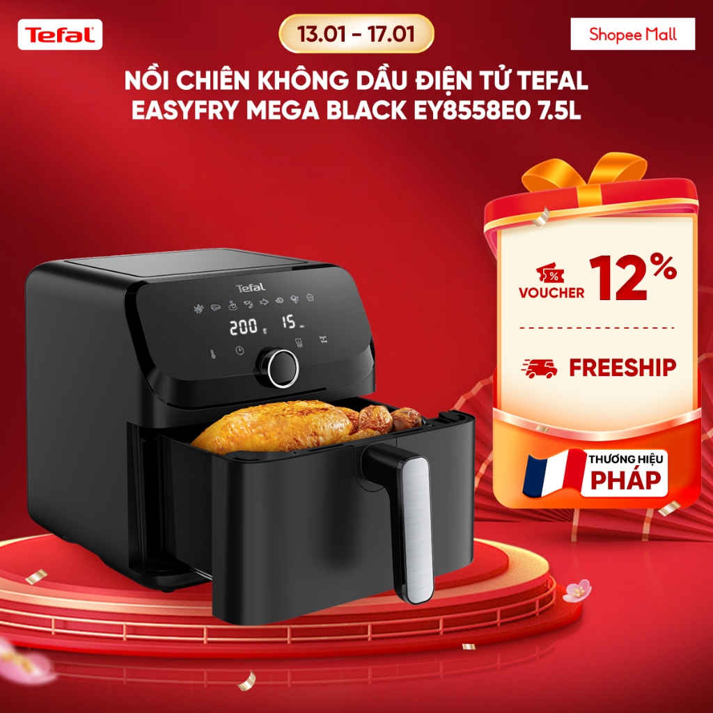 Nồi chiên không dầu điện tử Tefal EasyFry Mega Black EY8558E0 7.5L