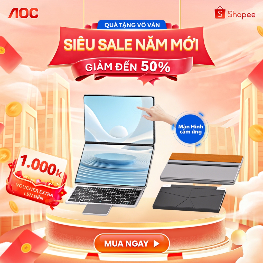 Laptop giá rẻ cảm ứng 2 màn hình 10.95 inch, VIAMEI I3 - 1215U Ram 16GB, SSD 512GB, gập 180 độ, Win 11 chính hãng