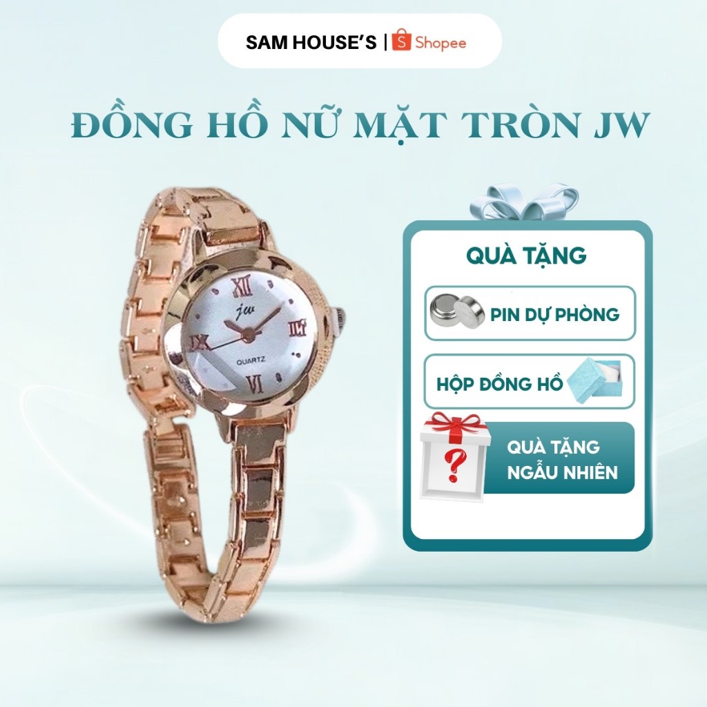 Đồng Hồ Nữ Mặt Tròn Jw Dây Hợp Kim Kèm Dụng Cụ Cắt Mắt (Tặng Hộp + Pin)