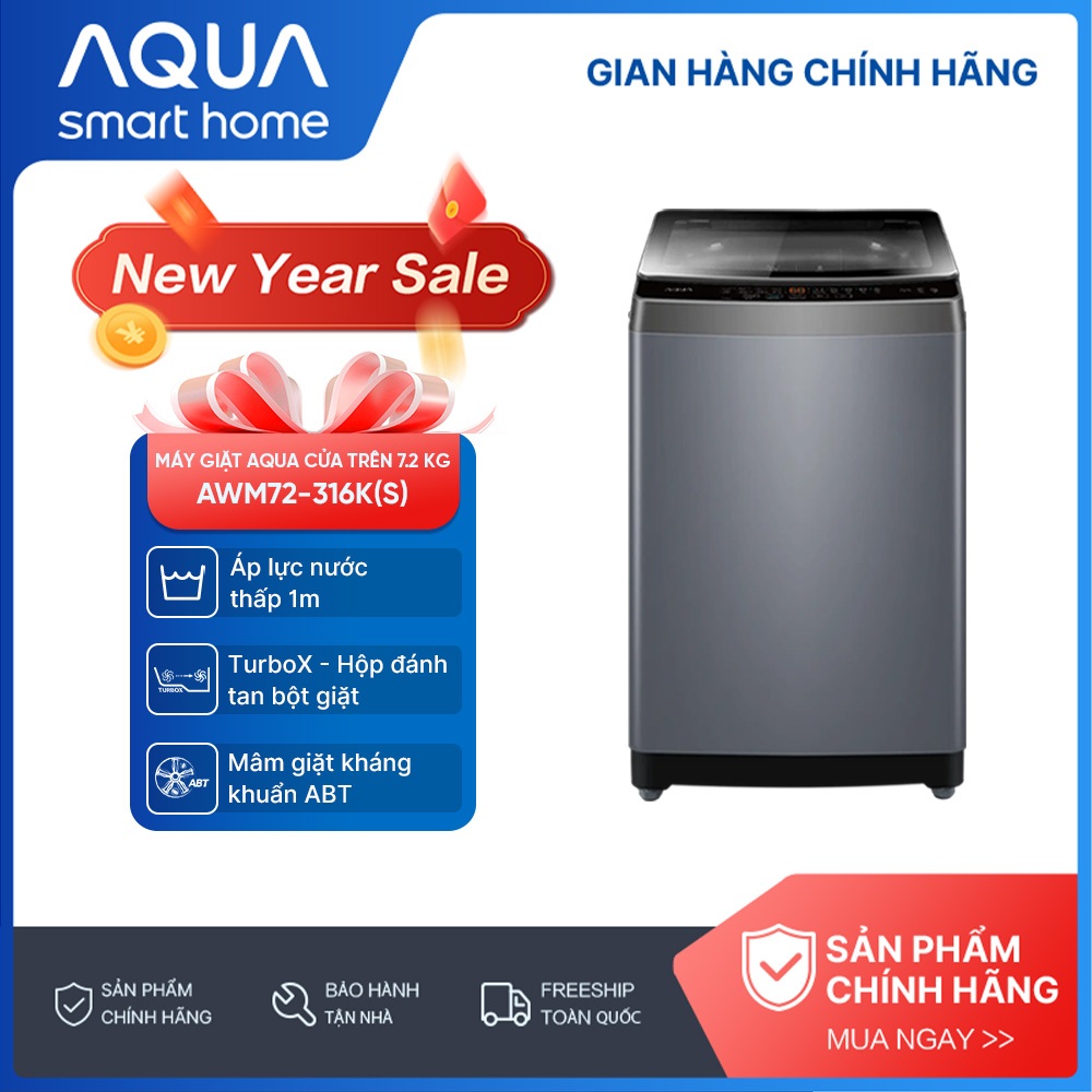 [SALE SỐC] Máy giặt Aqua 7.2 kg AWM72-316K(S) - Bảo hành 2 năm - Freeship toàn quốc