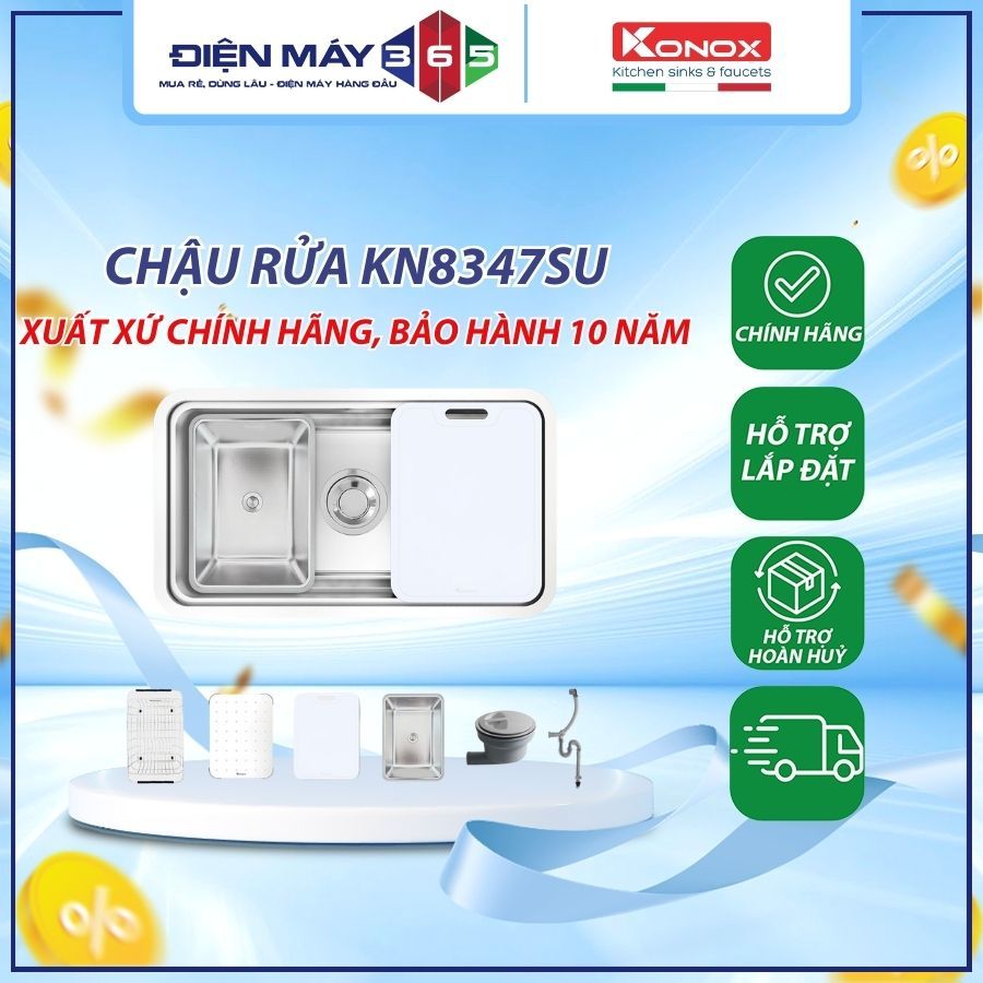 Chậu rửa bát inox 1 hố chống xước Konox KN8347SU Dekor
