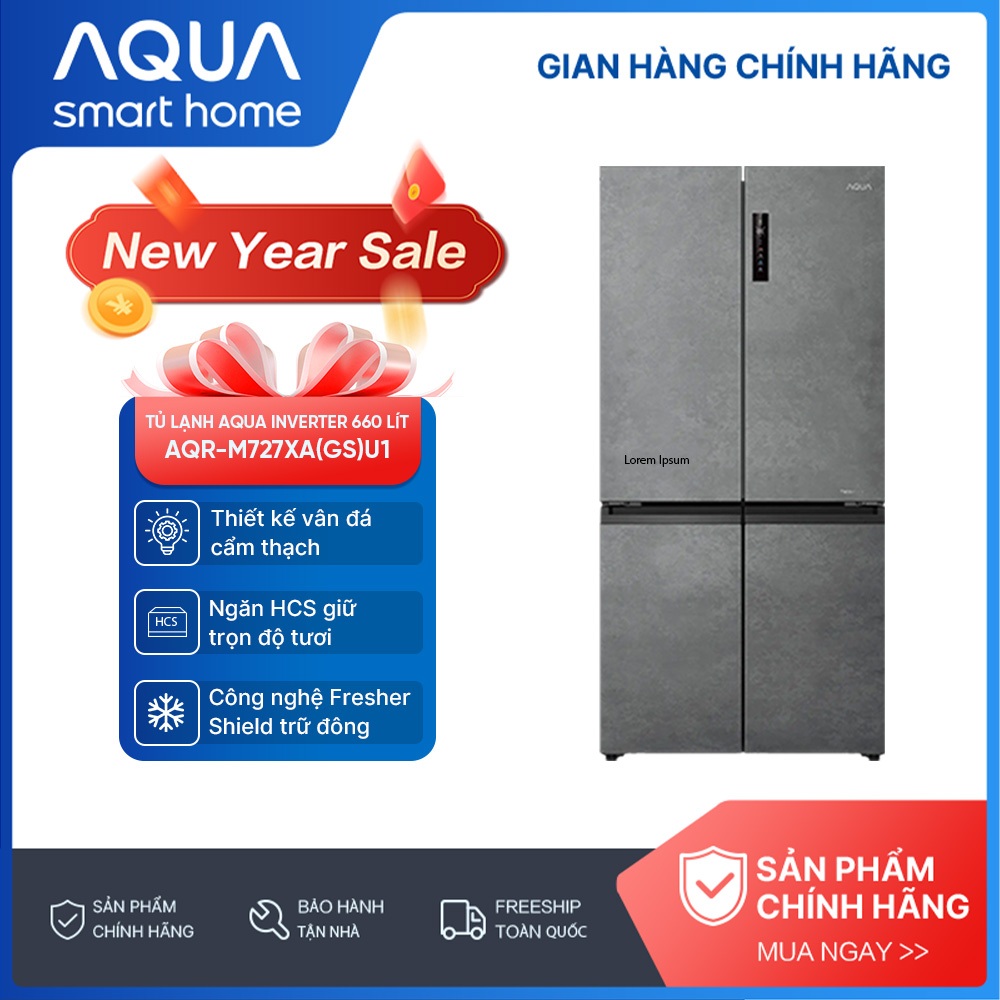 Tủ lạnh Aqua Inverter 660 lít Multi Door AQR-M727XA(GS)U1 - Bảo hành 2 năm - Freeship toàn quốc