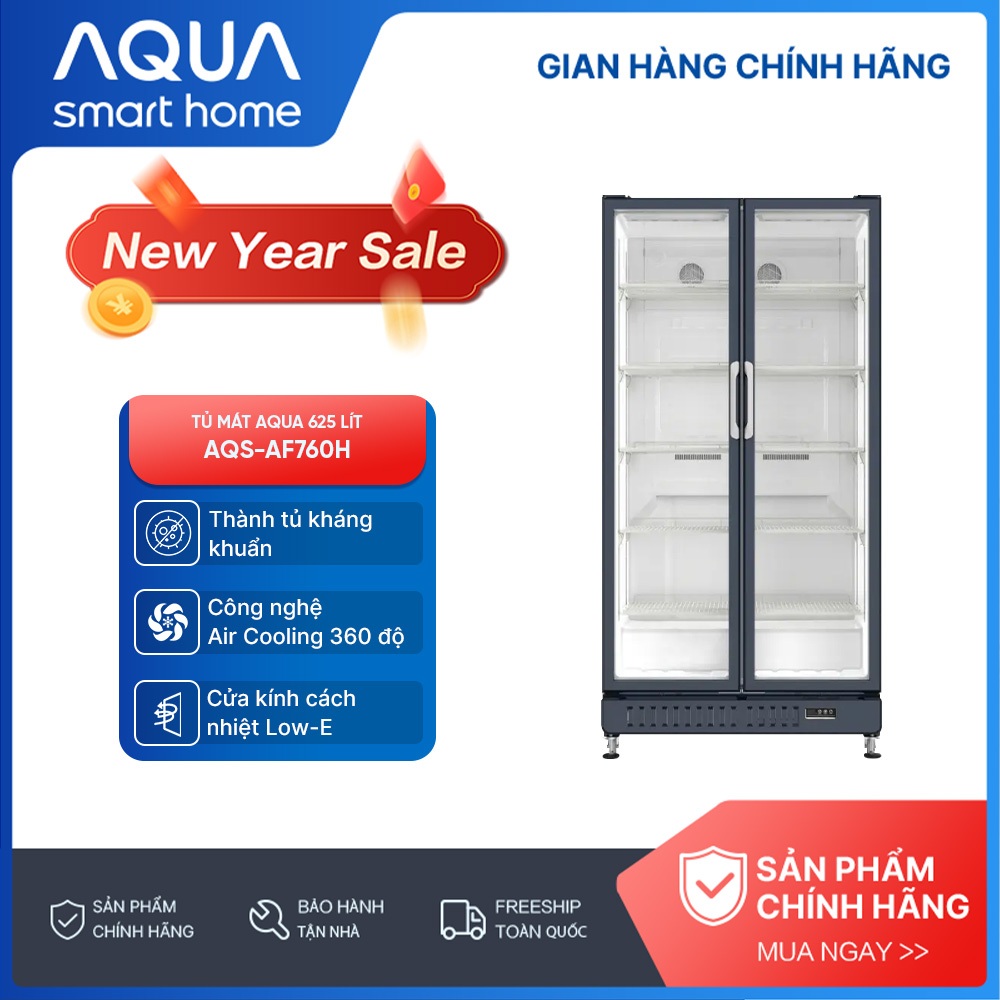 {SẢN PHẨM MỚI 2025] Tủ mát AQUA 625 lít AQS-AF760H - Làm lạnh 360 độ - 5 ngăn mát - Freeship