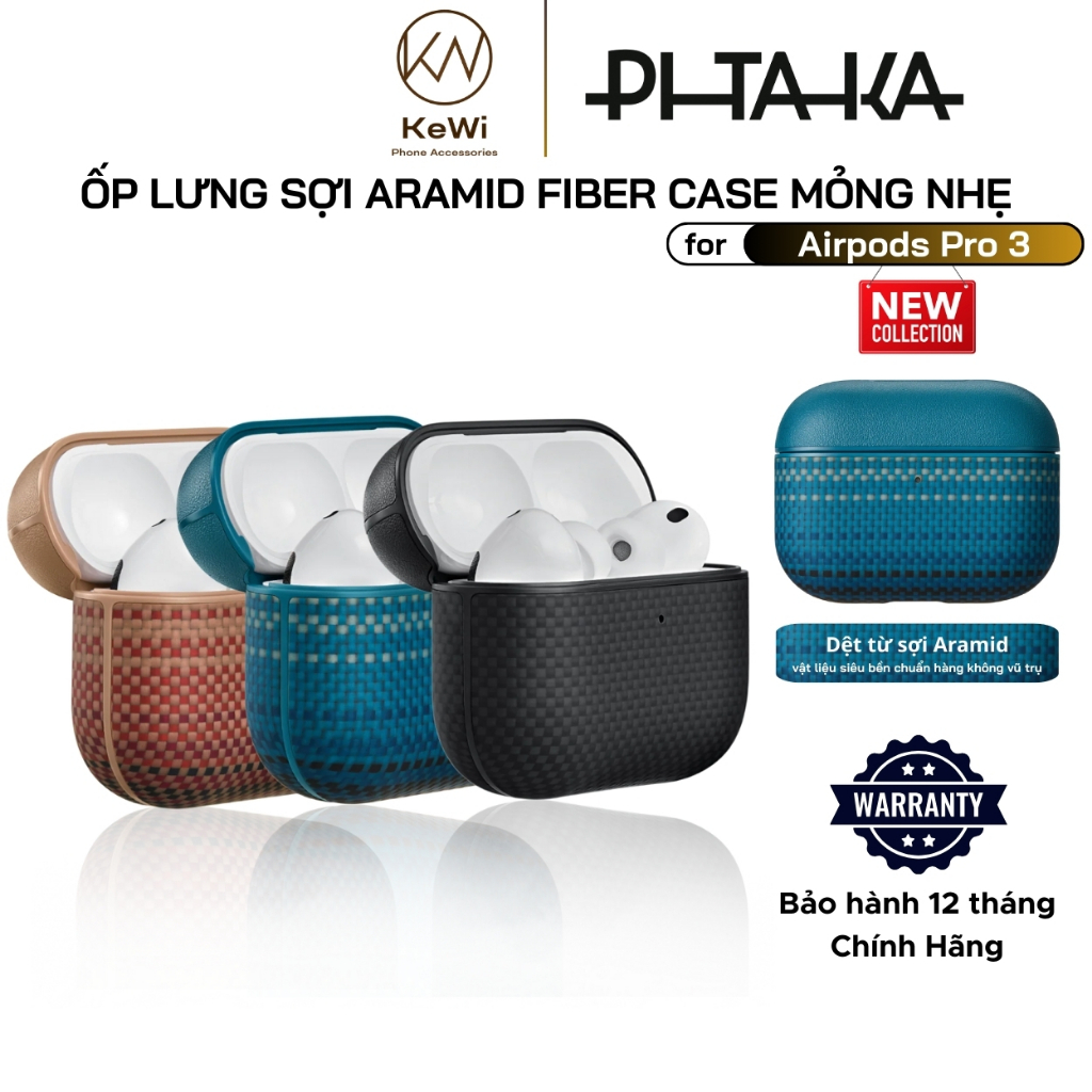 Ốp Case Bảo Vệ PITAKA cho Airpods Pro 3, Aramid Fiber Case, Sạc Từ Tính, Chống Sốc, Sang Trọng