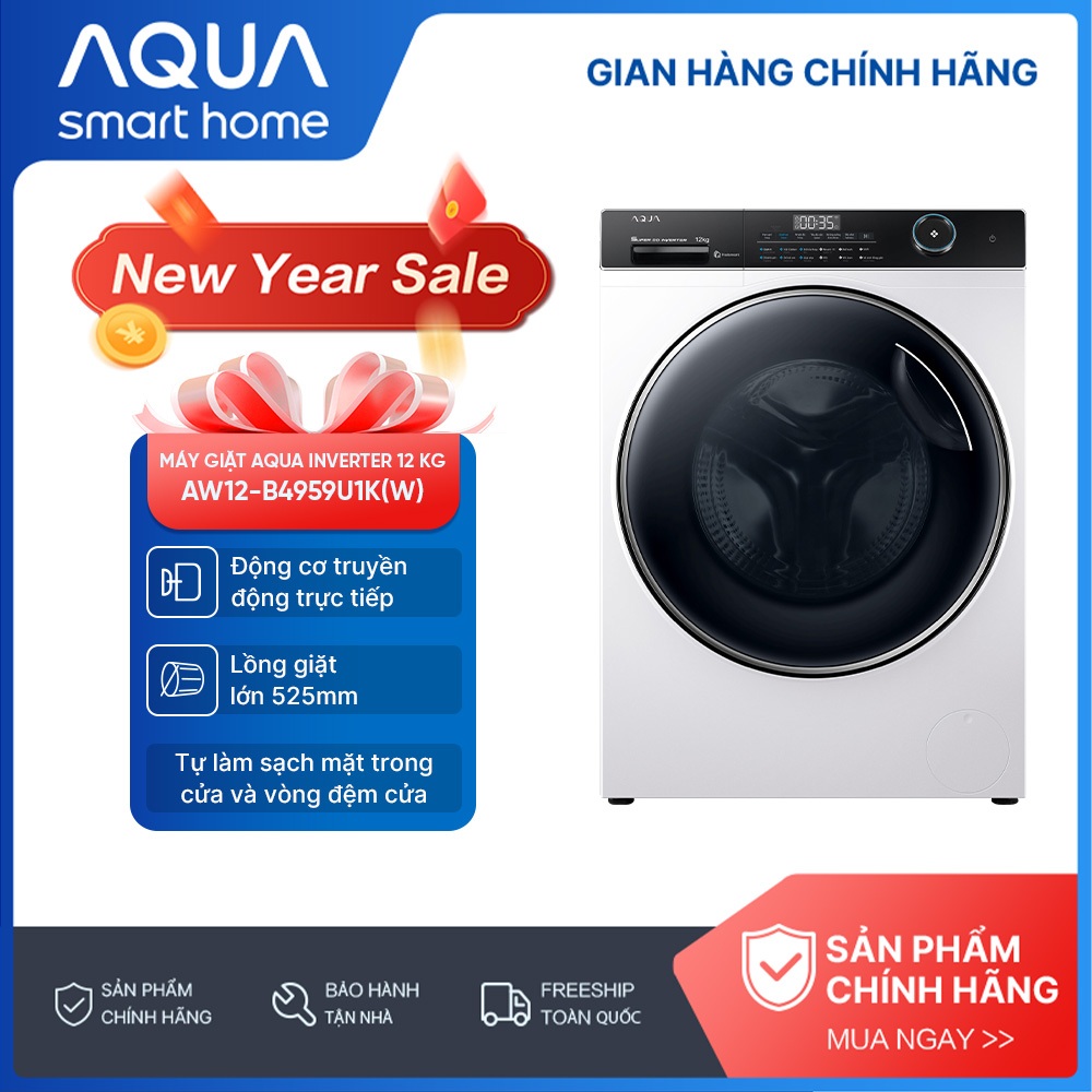 Máy giặt lồng ngang Aqua Inverter 12kg AW12-B4959U1K(W) - Freeship toàn quốc