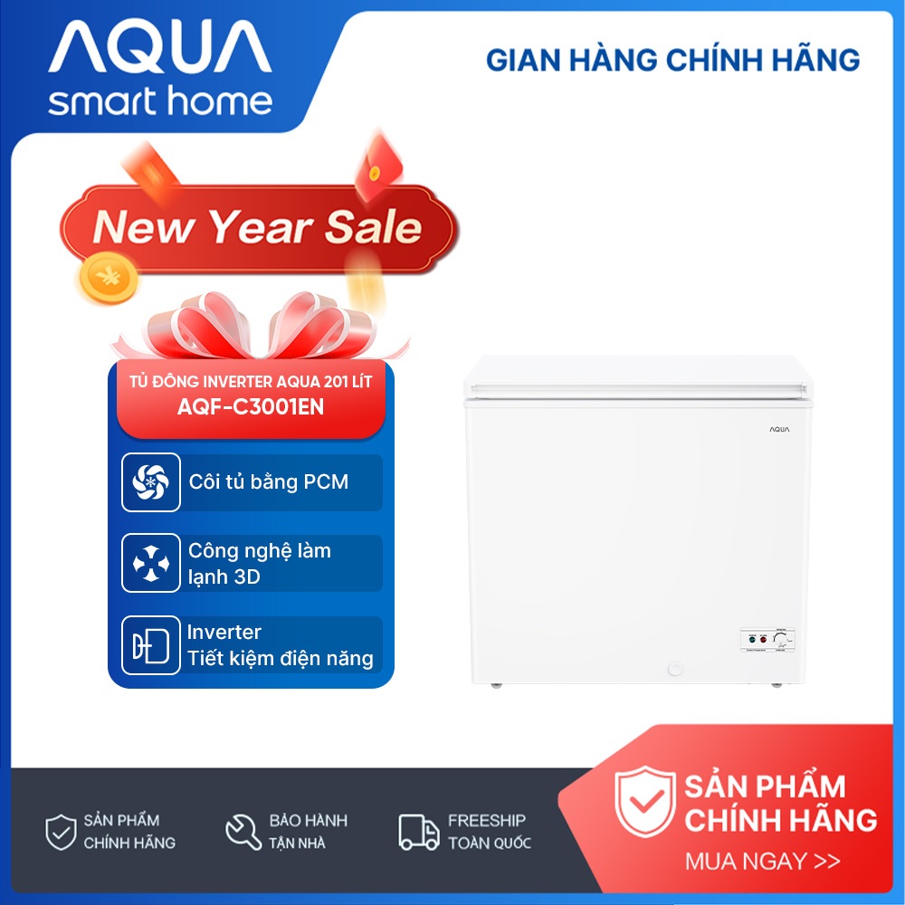 [SẢN PHẨM MỚI 2025] Tủ đông Inverter AQUA 201 lít AQF-C3001EN - Làm lạnh 3D - Dàn lạnh 5 chiều - 1 n