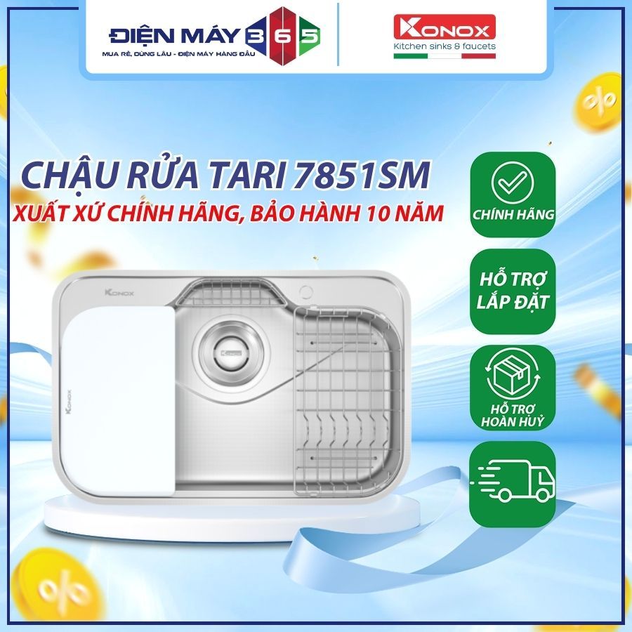 Chậu rửa bát bề mặt mịn Konox Tari 7851SM, chất liệu SUS304, công nghệ phủ mạ Crom - DNH
