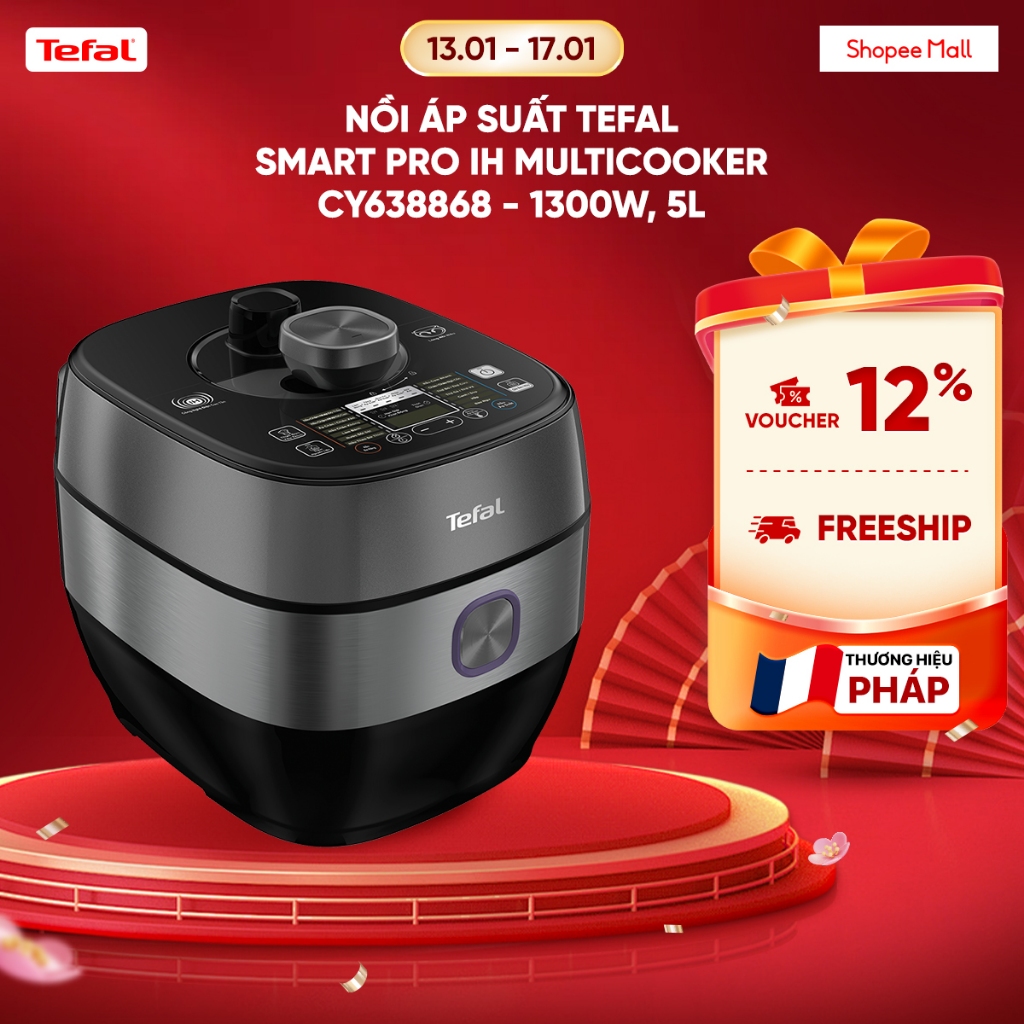 Nồi áp suất điện tử Tefal CY638868 - 5L, Đen - Xám, Công suất 1300W
