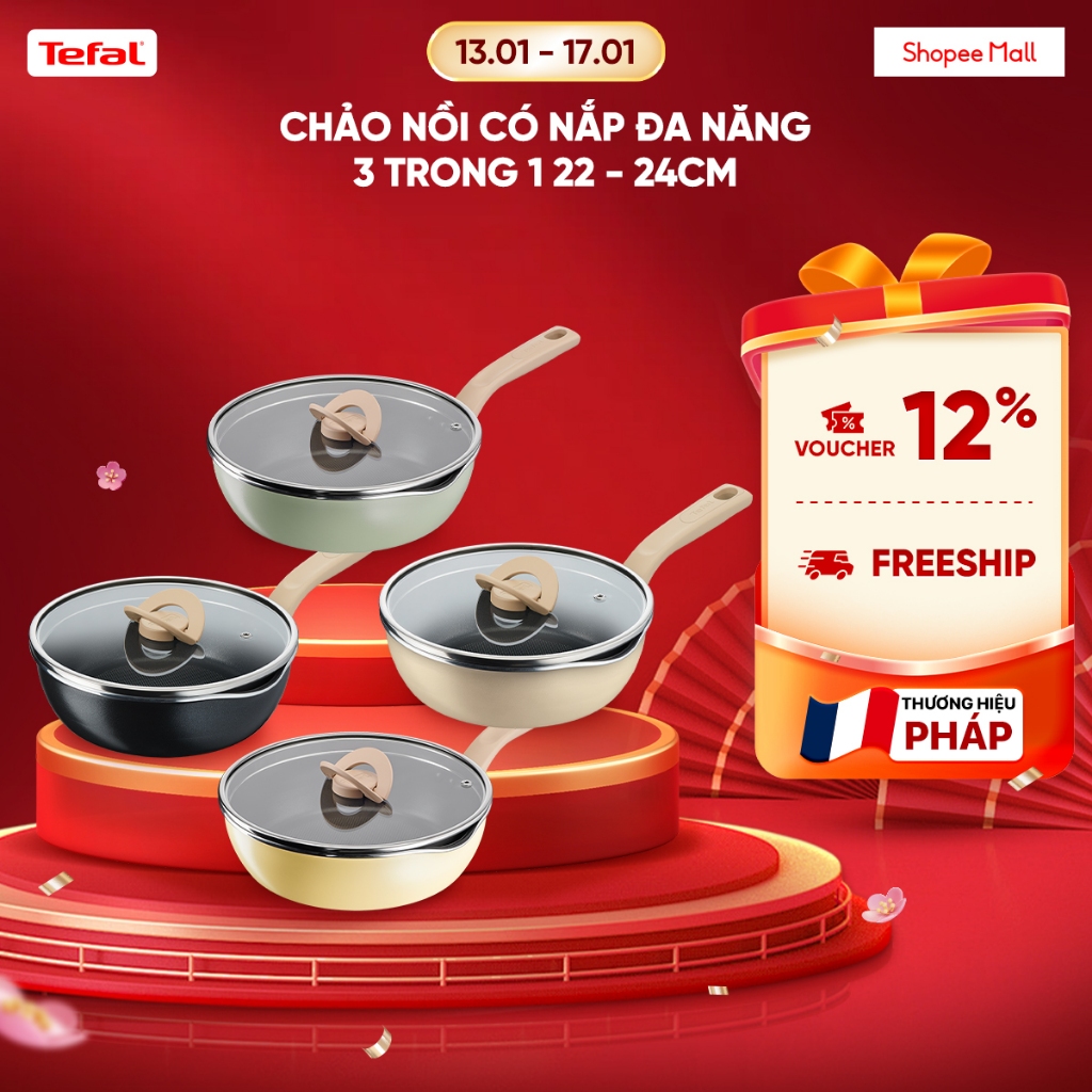 Chảo nồi có nắp chống dính đa năng Tefal One Pick Pot Pan 3 trong 1 Size 22-24cm