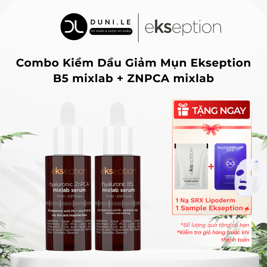 [Ekseption] Combo Kiềm Dầu Giảm Mụn Serum Kẽm ZnPCA  75ml Và Serum Ekseption Hyaluronic B5 75ml | Du