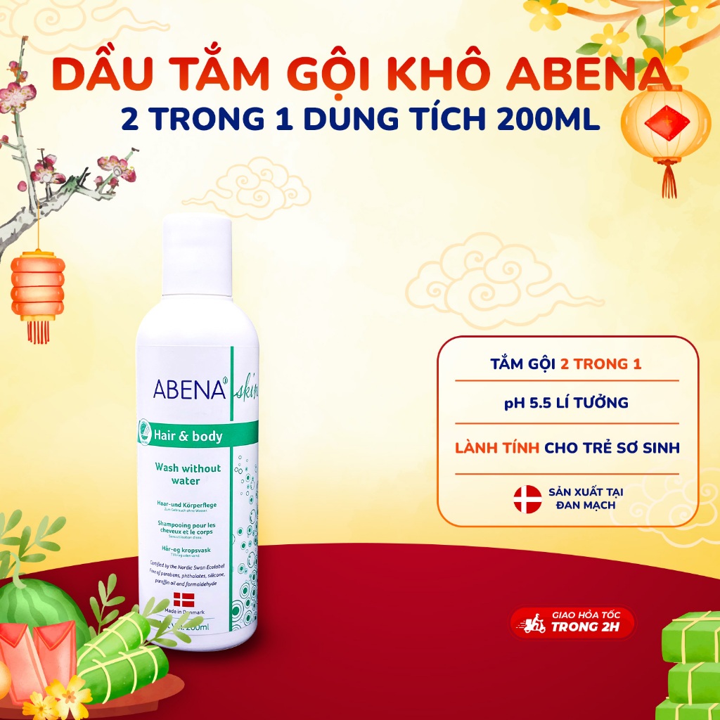 Dầu gội tắm khô không dùng nước Abena giúp làm sạch dịu nhẹ an toàn cho da - Nhập Khẩu Đan Mạch