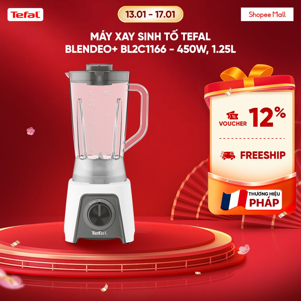 Máy xay sinh tố Tefal BL2C1166 - 450W, 1.25L, Trắng - Xám