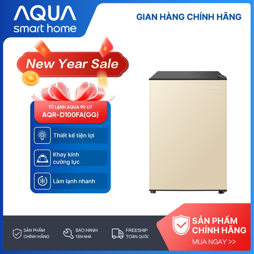 [Võ Hà Linh x AQUA] Tủ lạnh Aqua 90 lít AQR-D100FA(GG) - Màu be - Freeship toàn quốc