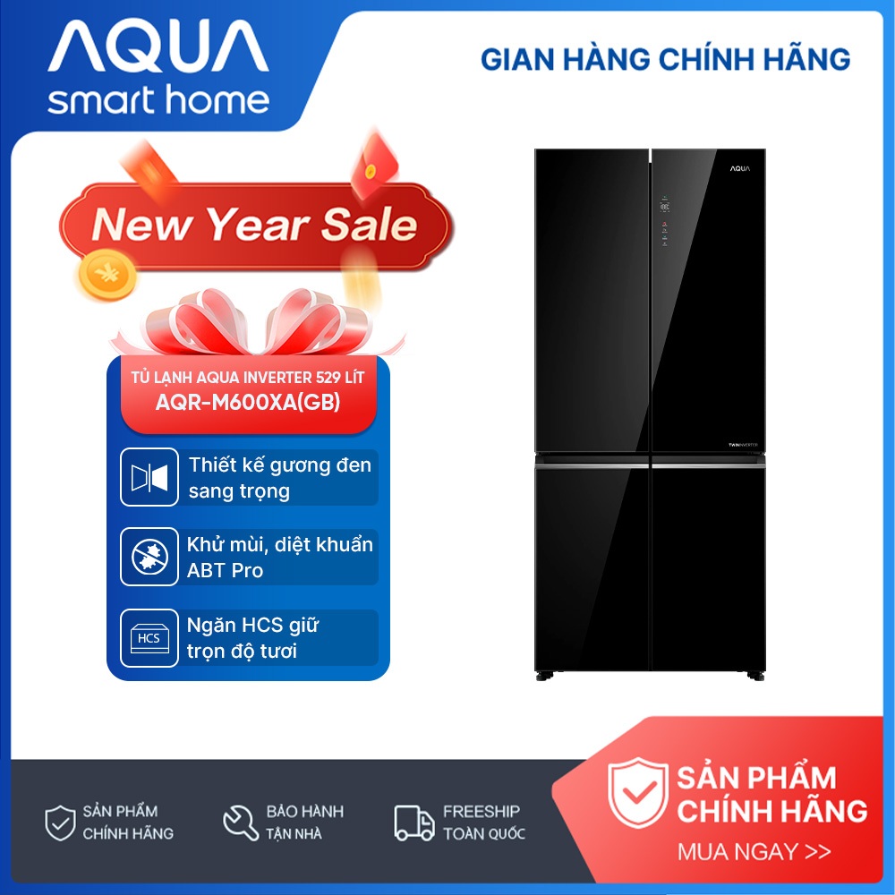 Tủ lạnh Multi Door Aqua Inverter 529 lít AQR-M600XA(GB) - Bảo hành 2 năm - Freeship toàn quốc
