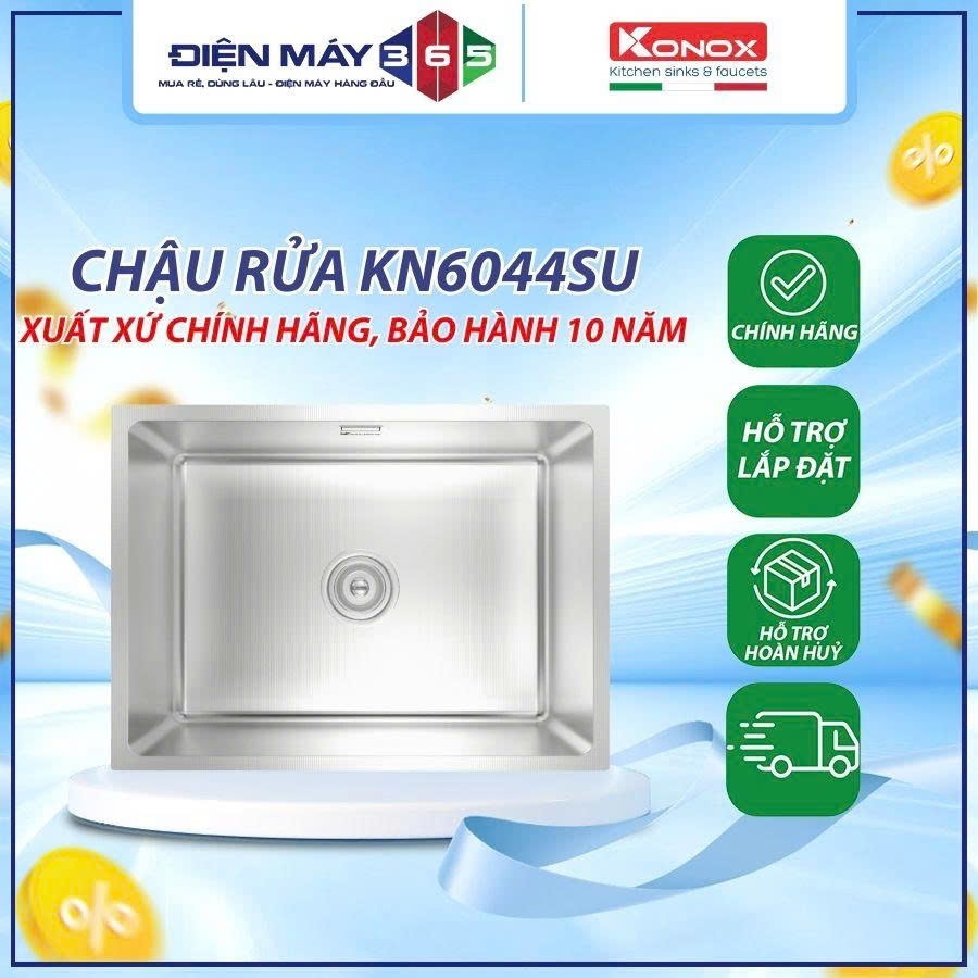 Chậu Rửa Bát 1 Hố Trống Xước Konox KN6044SU Dekor Phong Cách Nhật