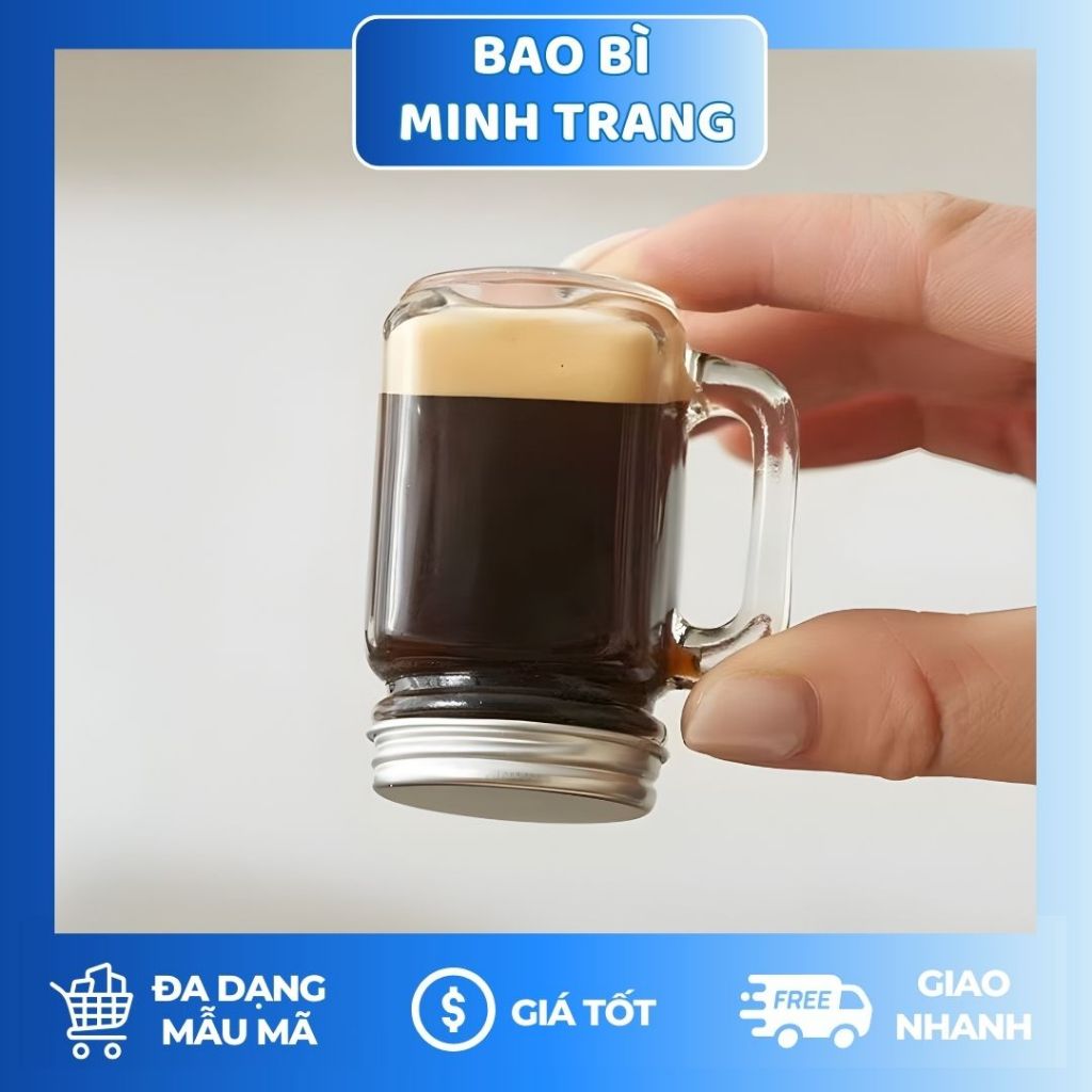 Combo 3 Hũ Thủy Tinh Quai Mini 40ml Nắp Bạc | Hũ Đựng Ginger Shot, Mật Ong, Quà Tết Sang