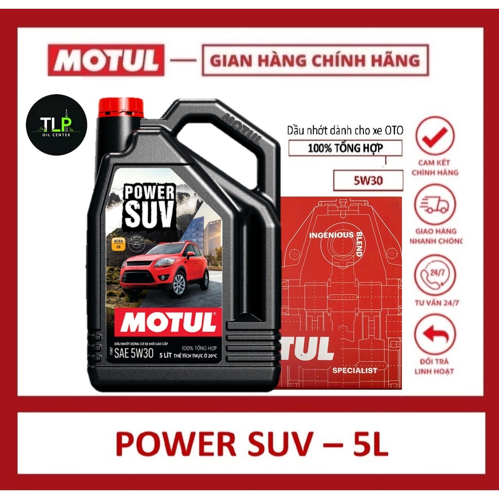 1 THÙNG DẦU NHỚT 100% TỔNG HỢP MOTUL POWER SUV 5W30 DÀNH CHO ĐỘNG CƠ XĂNG & DIESEL DUNG TÍCH 5L