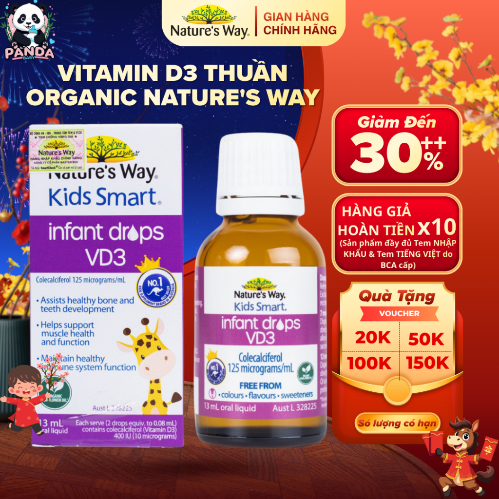 Vitamin D3 Organic Nature’s Way Kids Smart Infant Drops – D3 Thuần Cho Trẻ Sơ Sinh