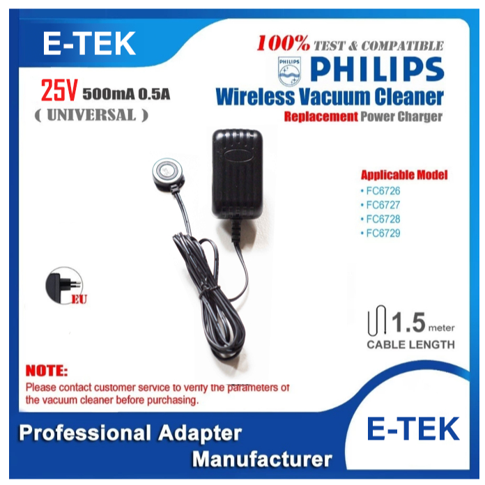 Bộ sạc từ tính AC / DC 25V 500mA 0.5A cho PHILIPS FC6726 FC6727 FC6728 FC6729 SpeedPro 5000 Dòng Aqu