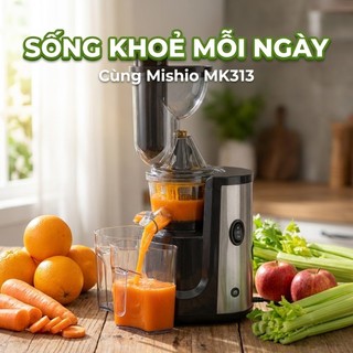 Máy ép trái cây Mishio slowjuicer MK313 motor đồng trục bánh răng thép bền bỉ trọng lượng máy 6kg