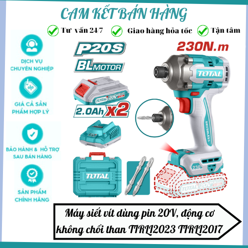 Máy siết vít 170Nm, 230Nm, 285Nm dùng pin 20V, động cơ không chổi than total TIRLI2023 TIRLI2017