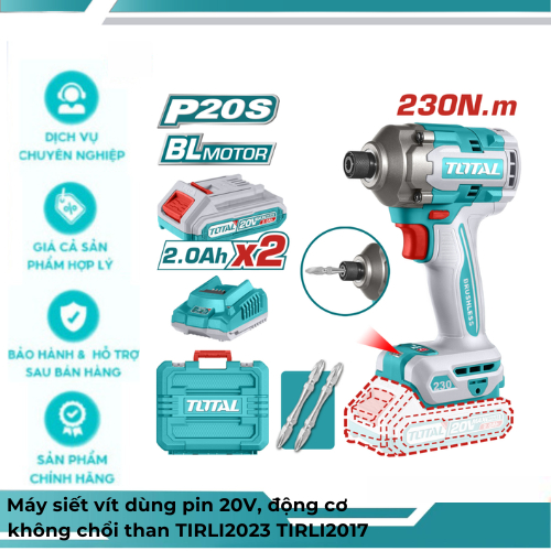 Máy siết vít 170Nm, 230Nm, 285Nm dùng pin 20V, động cơ không chổi than total TIRLI2023 TIRLI2017