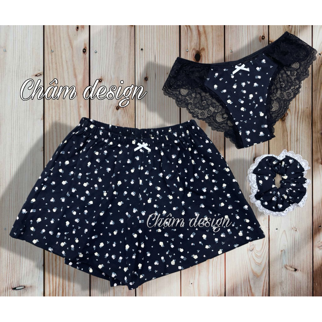 Sét quần đùi cotton nữ kèm chip và phụ kiện hàng thiết kế duy nhất tại shop