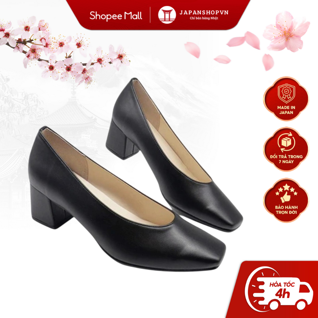 Giày da cao gót nữ đế vuông KOSU, giày công sở nữ cao 5cm siêu êm, siêu nhẹ, chống thấm nước K-22007 made in Japan