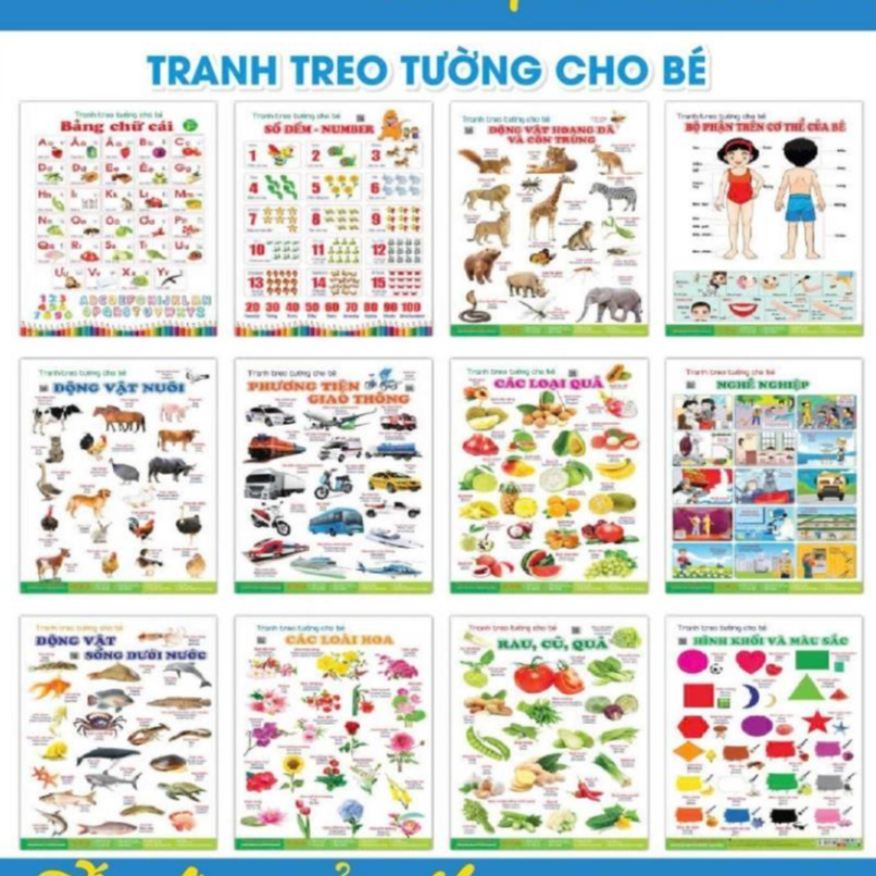 Trọn Bộ Tranh Treo Tường 14 Chủ Đề - 6 Tờ Cho Bé - Tăng Khả Năng Nhận Biết Hữu Ích Cho bé yêu-Chomchomkids