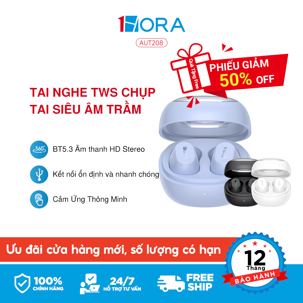 Tai Nghe Bluetooth 5.3 1HORA Không Dây, Âm Thanh HD Stereo - Cảm Ứng Thông Minh, Thiết Kế Mini TWS A