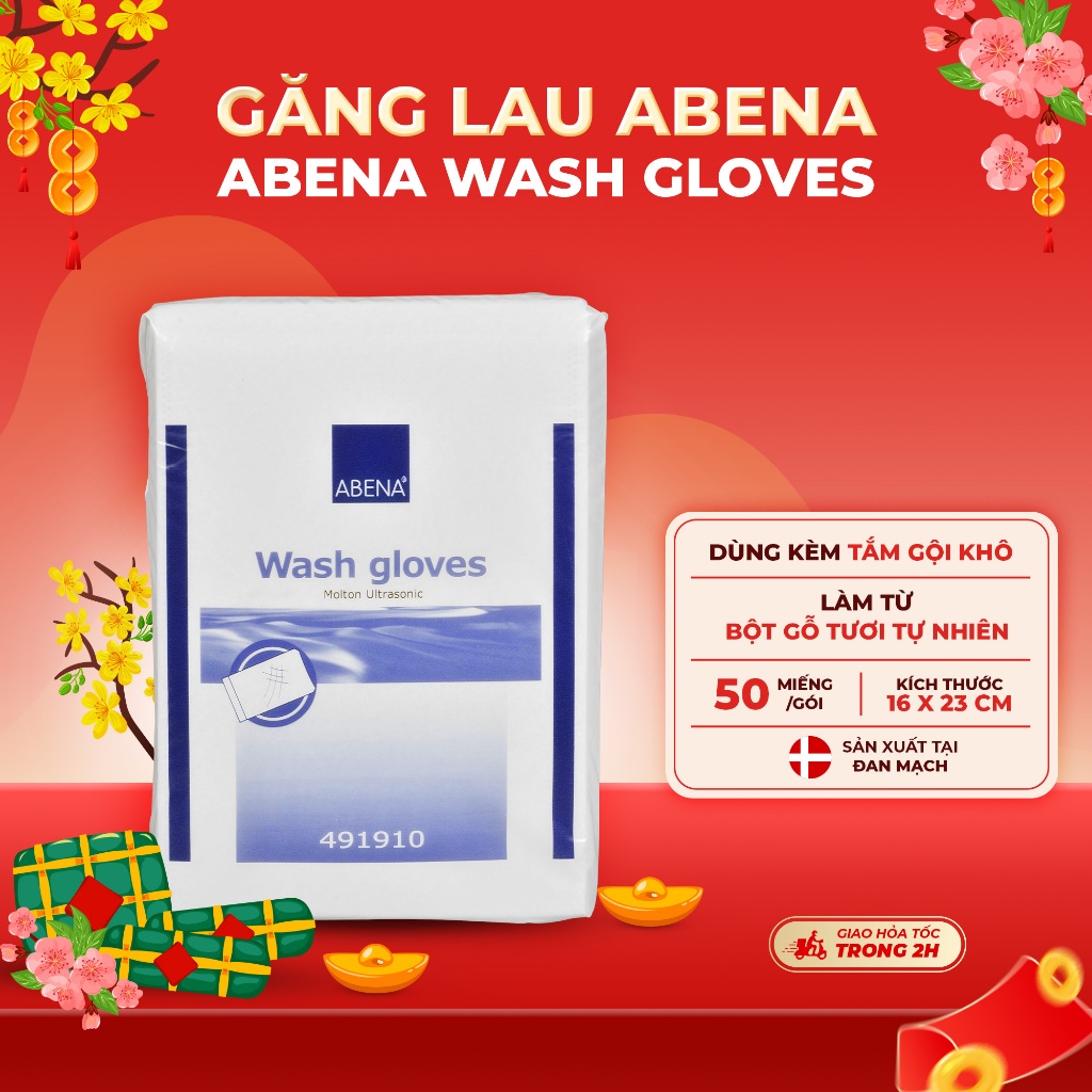 Găng lau Abena giúp lau khô, làm sạch cơ thể dễ dàng size 16x23cm - Dùng chung với dầu tắm gội khô A