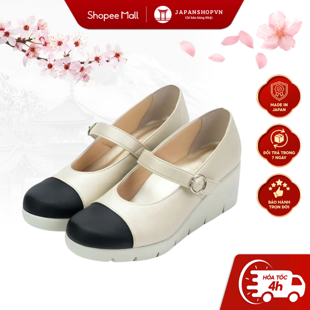 Giày da nữ KOSU cao 5,5cm mũi tròn có quai siêu nhẹ, chống thấm nước, trơn trượt K-24009 KOBE Nhật B