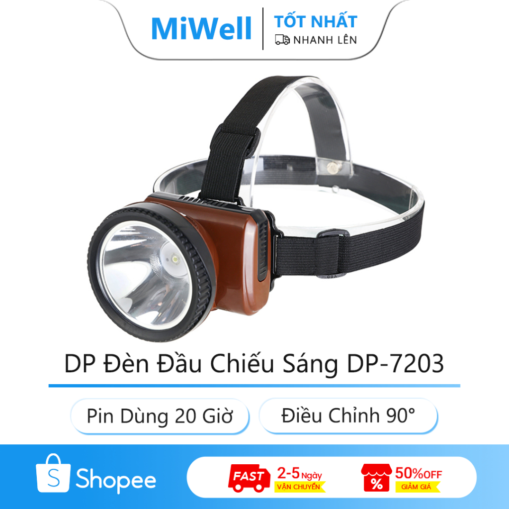DP Đèn Đầu Chiếu Sáng DP-7203 4000mAh Pin Dùng 20 Giờ Điều Chỉnh 90° 2 Cấp Độ Sáng