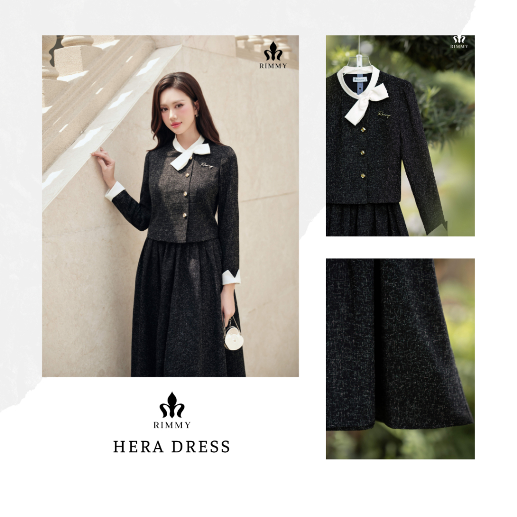 Hera Set Váy Dạ Tweed Mỏng Màu Muối Tiêu Phối Trắng Thanh Lịch Công Sở Thời Trang Thiết Kế Nữ Rimmy