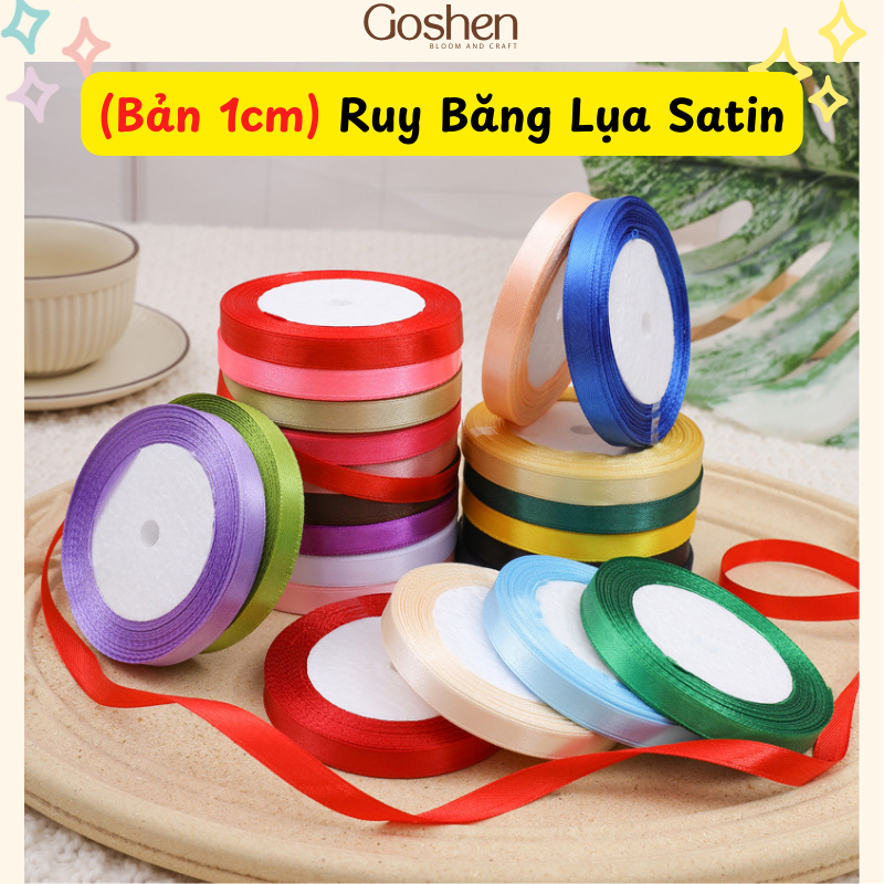 (1cm*22mét) Cuộn Ruy Băng Lụa Màu Trơn Bản 1cm