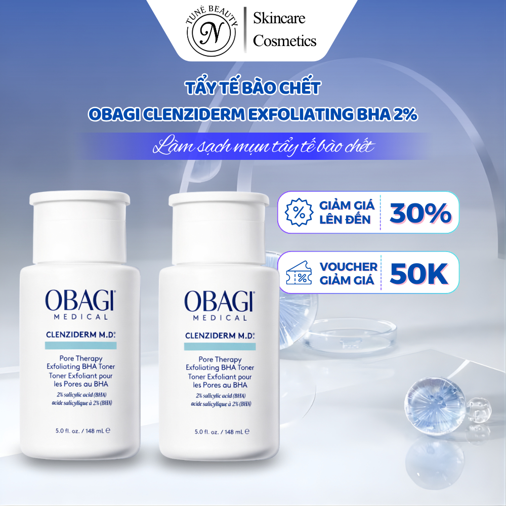 Toner BHA Obagi Clenziderm Exfoliating 2% Làm Sạch Sâu Giảm Mụn Đầu Đen Tẩy Tế Bào Chết Cho Da Dầu