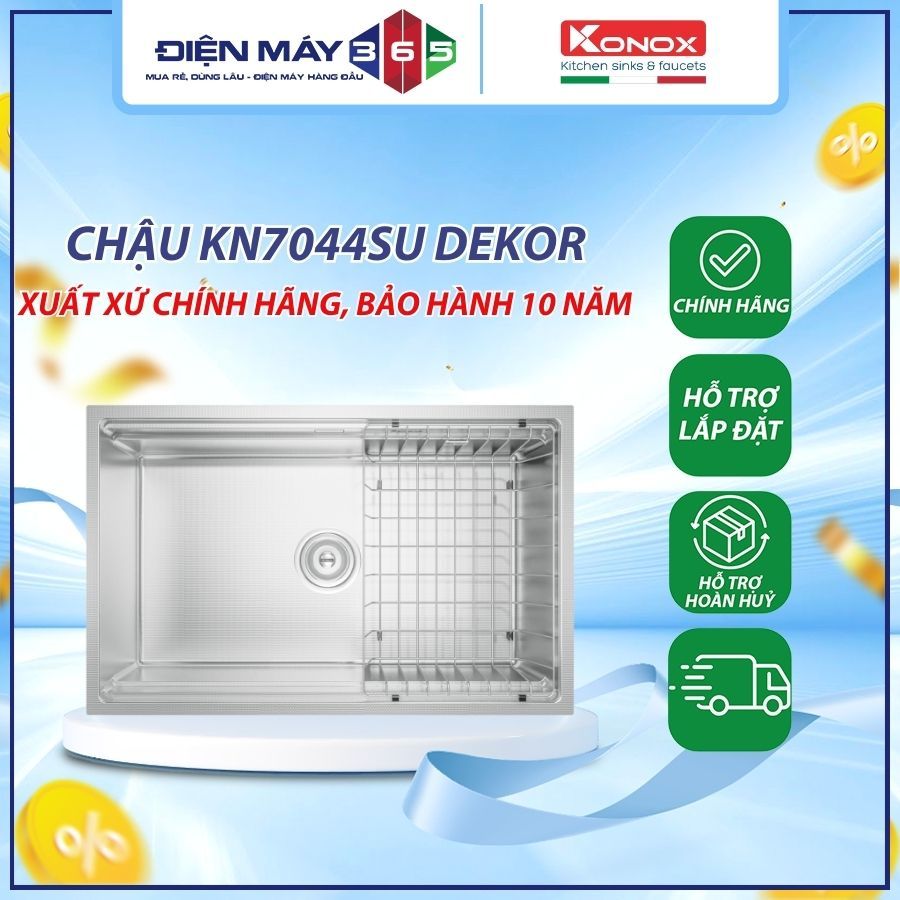 Chậu rửa bát inox 1 hố chống xước Konox KN7044SU Dekor - Chống Xước Cao Cấp